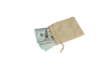 US dollars in brow sack isolated on white background