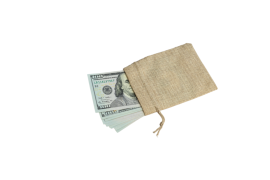 US dollars in brow sack isolated on white background