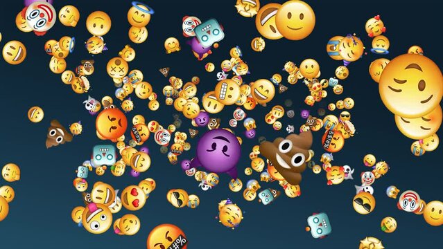 Animated Loop Featuring a Swarm of Expressive Emoji Rotating 2160p 4k