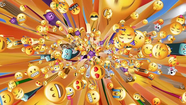 Animated Loop Featuring a Swarm of Expressive Emojis Flying 2160p 4k