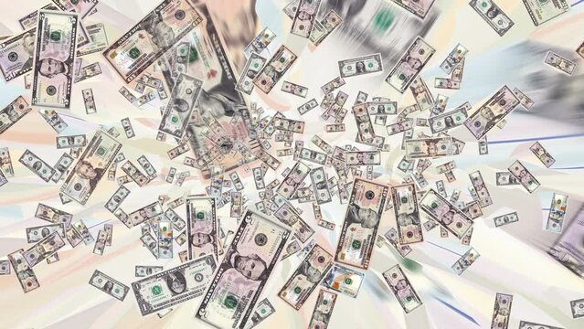 Money in Motion: Mesmerizing Animation Loop of US Dollar Flying Banknotes Rotating Trail 1080p HD