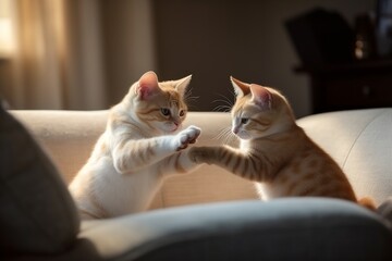 AI Generated cat playing together on long sofa
