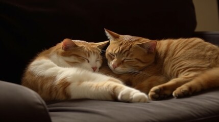 AI Generated cat playing together on long sofa
