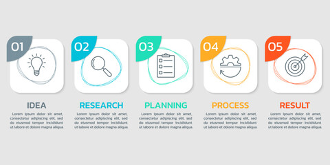 5 step infographic with business icons. Modern infograph element design. Presentation, process diagram, timeline banner template. Vector illustration. 