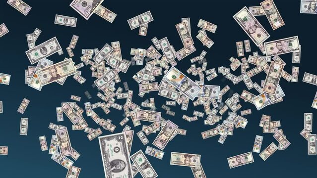 Money in Motion: Mesmerizing Animation Loop of US Dollar Flying Banknotes Rotating 2160p 4k