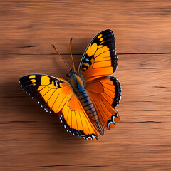 Fototapeta na wymiar orange queen butterfly on wooden background