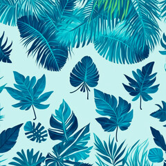 Fototapeta premium background of blue palm leaves on the wall