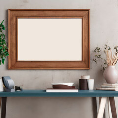 wooden frame with white background on desk table