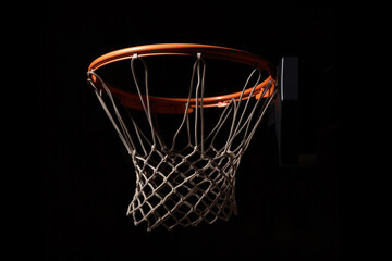 Sport concept. Basketball. Scoring basket with black background and empty space. Regular season or Playoffs game concept 