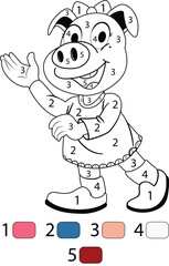 Pig Color By Number Coloring Pages