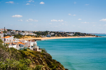 Fototapeta na wymiar Awesome view of Albufeira Beach, panoramic , turistic and famous place called praia dos pescadores or fisherman beach in Albufeira, Portugal.