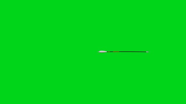 Flying slowmo arrows on the alpha channel. Archery on a green cromakey background. 4K UHD 3840x2160 3D profession render high quality.