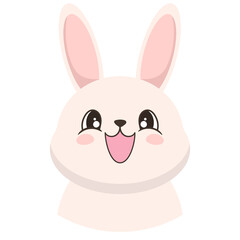 Portrait of cute white bunny in cartoon style. Illustration on transparent background
