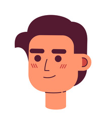 Attractive smiling guy with slicked-back hair semi flat vector character head. Classic haircut. Editable cartoon avatar icon. Face emotion. Colorful spot illustration for web graphic design, animation