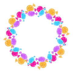 frame with lollipops and candies, hand drawn