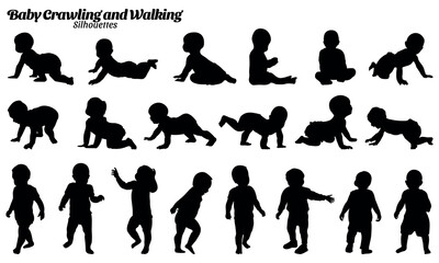 Baby silhouettes vector illustration set.