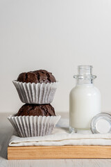 Chocolate muffins with milk.