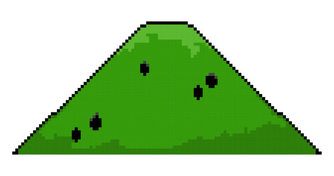 Old video game background.Hill, greenery pixel art