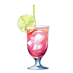 Watercolor fruit cocktails drink for summer party. High quality watercolor hand drawn illustration