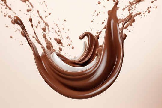 Chocolate splash with milk spin or pouring.hot drink dynamic mixing for demonstration food shot background.ai generated images