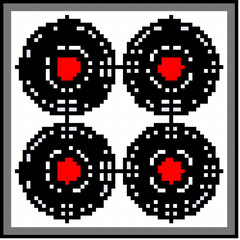 Obraz premium silhouette shooting target game pixel art retro vector. bit aim range, gun game silhouette shooting target. old vintage illustration