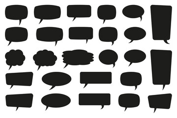 Set of speech bubbles. Speak bubble text, cartoon chatting box, message box. Blank empty vector white speech bubbles on blue background. Cartoon balloon word design.