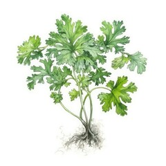 Parsley in watercolor style with ink outline on white background (generative AI)