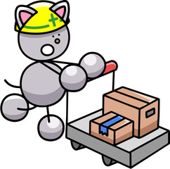 台車で荷物を運ぶにゃんまるのイラスト(左右反転バージョン)　猫