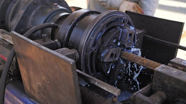Threading machine at a construction site