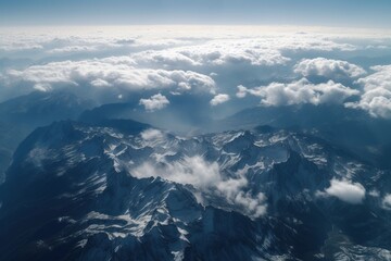 Obraz premium View of the snow-capped mountains from the airplane window -Ai