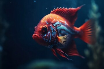 Fototapeta premium A beautiful fish swims in the depths of the sea. Generative AI.