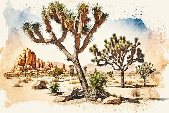 view of desert in aquarelle style, ai generated
