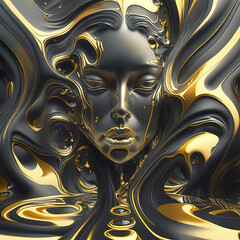 metal lady. female face frozen in liquid metal. created using generative artificial intelligence technology