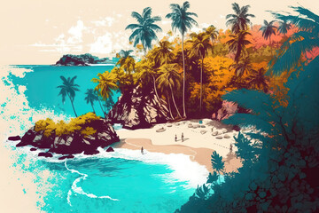 Fototapeta na wymiar illustration of tropical island, ai generated
