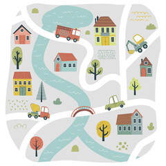 Obraz premium Poster with hand drawn cars. Can be used for children's textiles, poster printing in the boy's nursery.