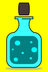 Medicine bottle illustration, drug flat bottle with yellow background