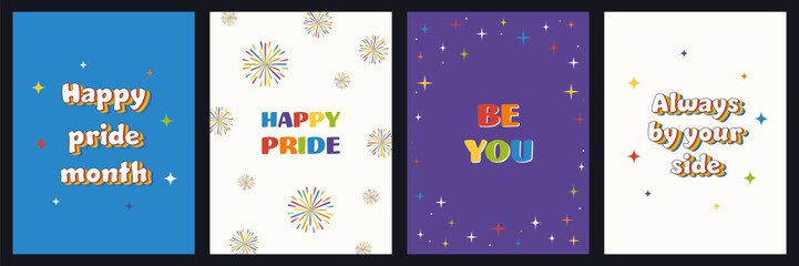 Happy Pride Month greeting cards set.