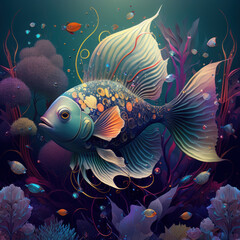 Fototapeta na wymiar Psychedelic Colorful Fish