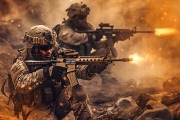 Free photo army soldiers fighting with guns and defending their country made with Generative AI