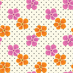 Tropic abstract flowers minimal seamless pattern on polka dots