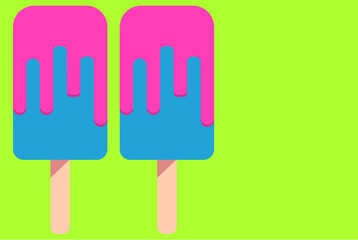 ice cream stick with melting cream with green background