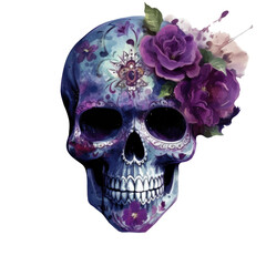 Obraz premium skull with flowers, generative AI