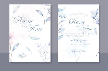 Fototapeta na wymiar Wedding invitation card template design. Beautiful watercolor florals and leaves wedding invitation card. Premium vector design