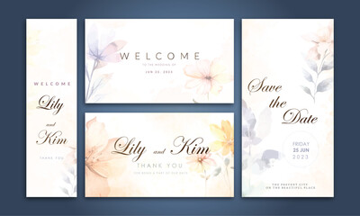 Fototapeta na wymiar Wedding invitation card template design. Beautiful watercolor florals and leaves wedding invitation card. Premium vector design