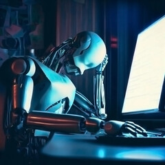 human bot working computer