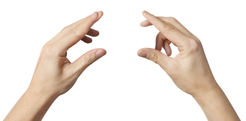 Hands holding something small, cut out