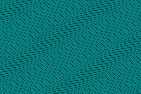 Black water wave lines fabric pattern on teal green background vector. Abstract liquid wavy stripes pattern. Diagonal optical illusion curve strips. Wall and floor ceramic tiles pattern.