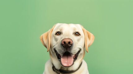 Labrador Retriever dog portrait on green background with copy space.Generative Ai