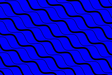 Black liquid wave lines fabric pattern on blue background vector. Abstract water wavy stripes pattern. Diagonal optical illusion curve strips. Wall and floor ceramic tiles pattern.