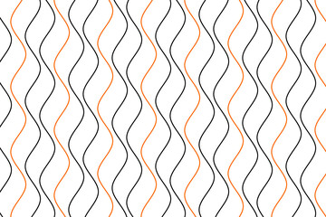 Orange and black ocean wave lines fabric pattern on white background vector. Abstract water wavy stripes pattern. Vertical optical illusion curve strips. Wall and floor ceramic tiles pattern.
